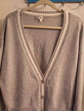 Women's Gray V-Neck Cardigan Sweater